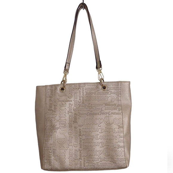 NWT Juicy Couture Word Play Gold Embossed Metallic Tote Bag - Picture 2 of 16